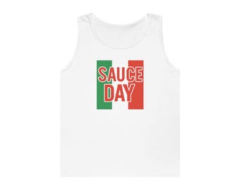 Sauce Day Unisex Heavy Cotton Tank Top | Perfect for Summer Parties, BBQs, Gift for Food Lovers, Casual Wear, Italian Culture