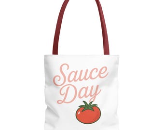Sauce Day Tomato Tote Bag | Fun Market Bag, Grocery Tote, Gift for Foodies, Kitchen Decor, Casual Carryall
