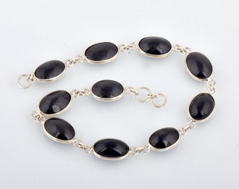Handmade Sterling Silver Black Star Bracelet, 8 inch