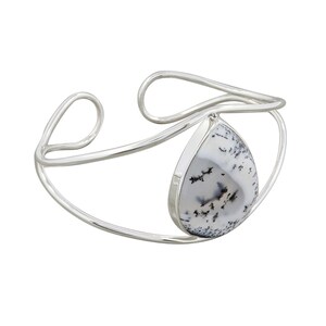 Brazalete de ópalo dendrítico natural hecho a mano, pulsera ajustable de ópalo dendrítico, joyería de ópalo de plata de ley 925, brazalete abierto, regalos para ella