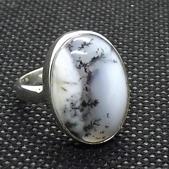 Bague En Argent Sterling 925 Avec Opale Dendrite Taille 9 - Pierre Naturelle - Neuf Sans Emballage