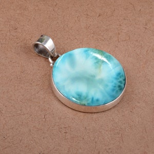 Very Pretty NATURAL Larimar Pendant; Round shape-; Blue Larimar HANDMADE Jewelry; Gift for her; Gemstone Pendant; FREE Shipping******