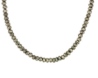 Halsband med facetterad pyrit i sterlingsilver för kvinnor, 40 cm - justerbar storlek