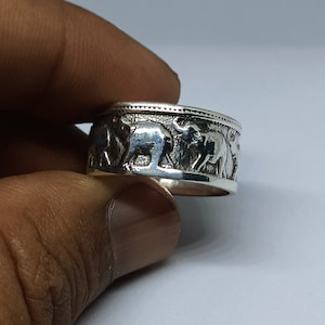 Pierścionek ze srebra próby 925 ELEPHANT Band Ring, ręcznie robiona biżuteria ze srebra, wyjątkowy pierścionek dla niego, prezent dla niej, pierścionek na szczęście, pierścionek obietnicy, prezent na rocznicę