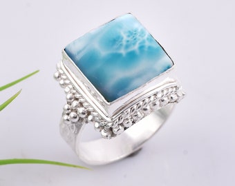 Handgjord fyrkantig Larimarring – 925 sterlingsilver, designer