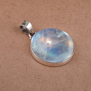 ATTRACTIVE Rainbow Moonstone Pendant; Round shape-; Rainbow moonstone HANDMADE Jewelry; Gift for her; Gemstone Pendant; FREE Shipping******