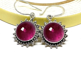 Handmade 925 Sterling Silver Pink Tourmaline Earrings - Gift for Her Round Gemstone