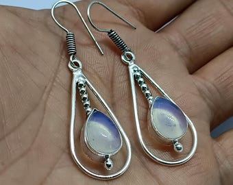 Rainbow Moonstone Earrings, 925 Sterling Silver, Handmade Jewelry