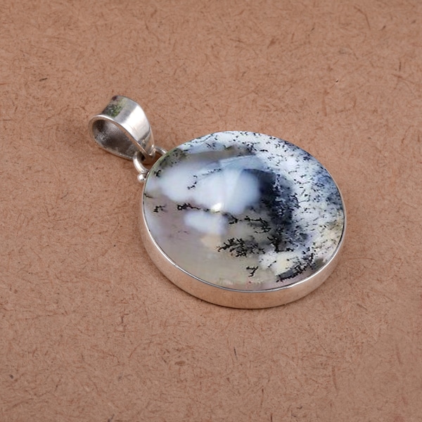 Magnifique pendentif en opale dendritique NATURELLE. Bijoux en opale de forme ronde. Bijoux faits main. Cadeau pour femme. Pendentif pierre précieuse. Livraison GRATUITE******