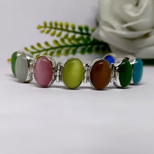 Handgjort kattögaarmband i sterlingsilver, justerbart ädelstenssmycke med skyddande sten, andlig gåva