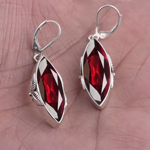 Superbe boucle d'oreille rouge grenat - Boucles d'oreilles en forme de marquise en argent massif 925 - Boucles d'oreilles avec pierres précieuses - Boucles d'oreilles faites main - Cadeau pour elle - Bijoux pour femme