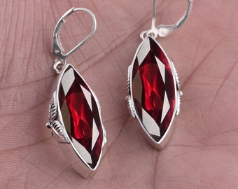 Gorgeous Red GARNET Earring - 925 SOLID SILVER Marquise shape Earrings - Gemstone Earrings - Handmade Earrings - Gift for her -Women Jewelry