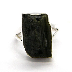 Black Tourmaline rough stone Ring - Tourmaline Rough stone jewelry - Black Tourmaline Silver Jewelry - Size 6 thru 10 - Middle finger ring