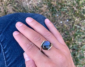 Natural Labradorite Ring, 925 Sterling Silver Labradorite Jewelry, Cushion Shape Gemstone Ring, Handmade Jewelry, Minimalist Ring, Gift Ring