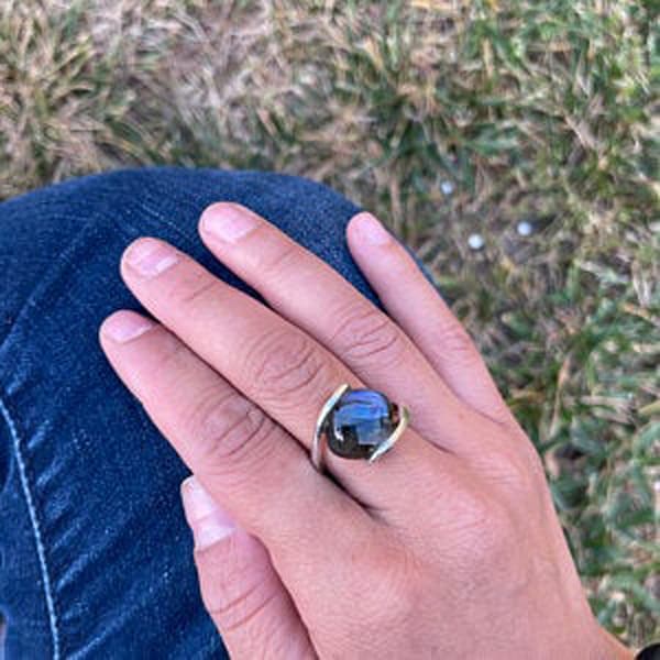 Natural Labradorite Ring || Labradorite Silver Jewelry || Designer Labradorite Ring || Handmade Jewelry || Unisex ring || Ring size 6 to 10