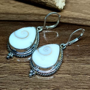 Sterling Silver Shiva Eye Shell Earrings, Handmade Gemstone Jewelry