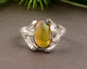 Handmade Sterling Silver Ethiopian Opal Ring, Branch Design