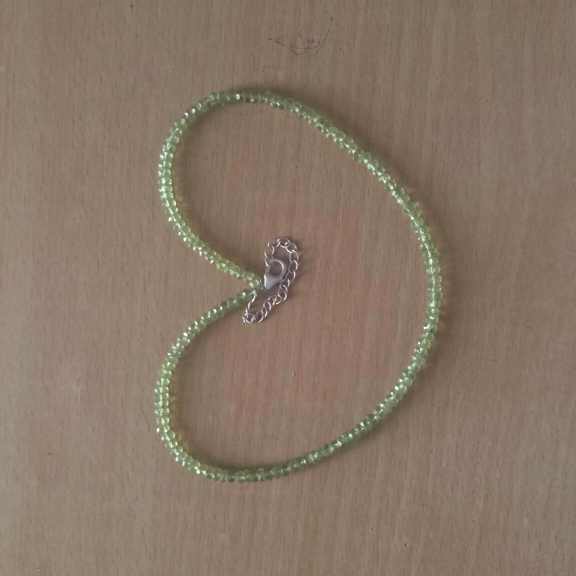 Collana In Peridoto Naturale 18 Pollici - Perline Rondelle Sfaccettate, Argento Tibetano