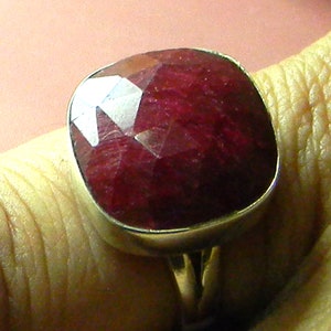 Red Beryl Rose Cut Sterling Silver Ring, Cushion Gemstone Jewelry