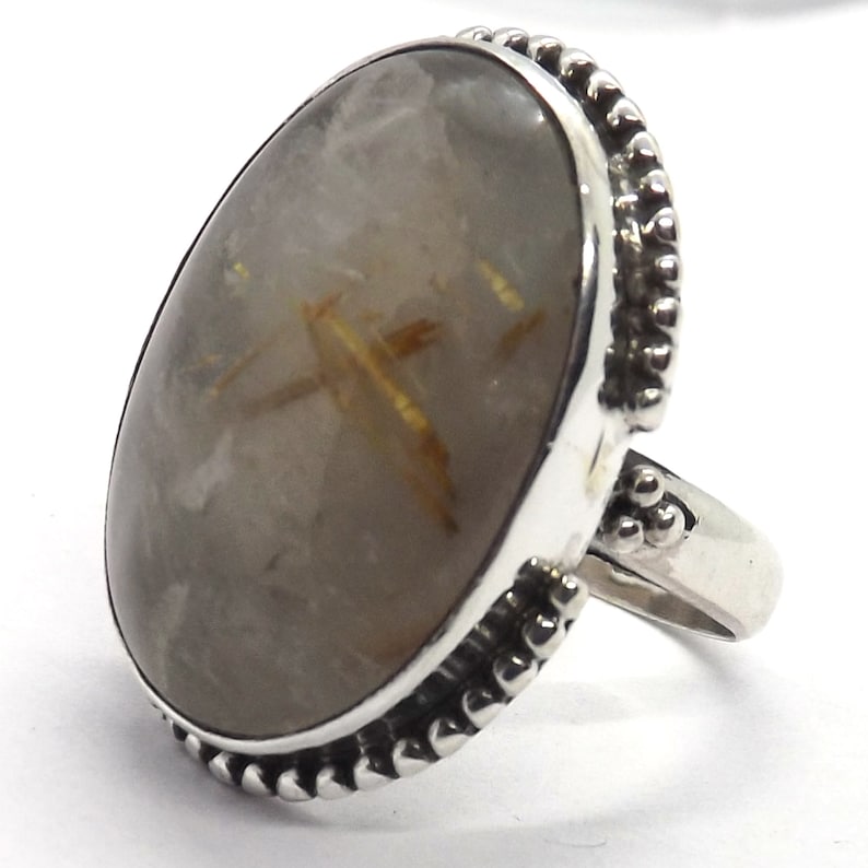 Sterling Silver Rutile Jewelry Golden Rutile Ring Handmade Ring Solid Silver ring Christmas Gift Jewelry