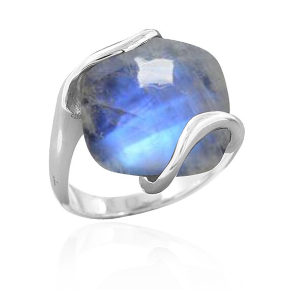 Handmade Sterling Silver Rainbow Moonstone Ring, Unisex Design