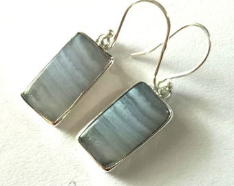 Pendientes colgantes de ágata de encaje azul en plata de ley 925