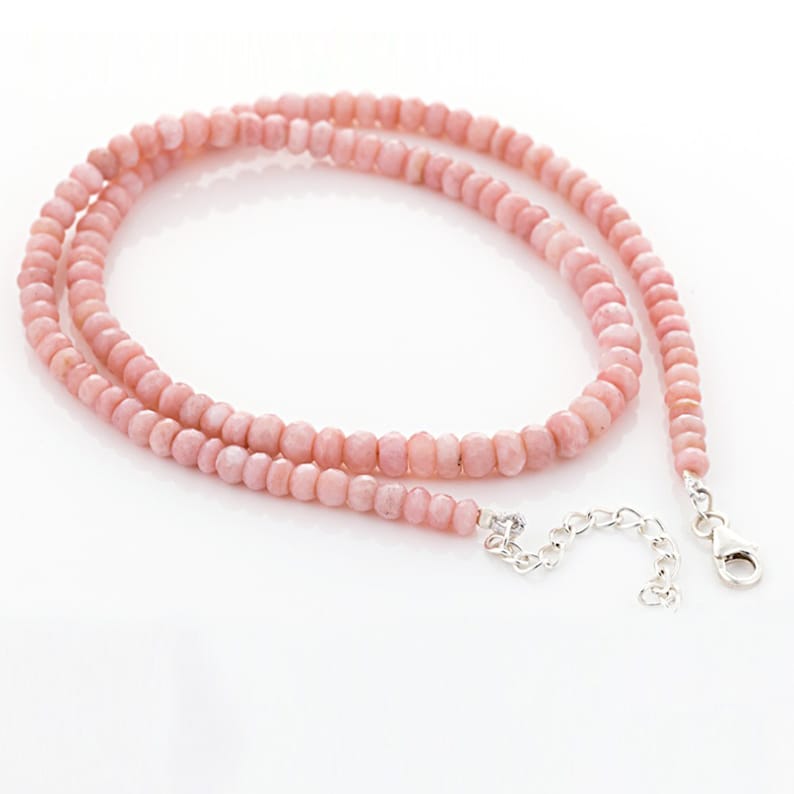 Halsband med rosa peruanska opalpärlor - Rosa opalpärlor i silver - Handgjorda smycken - Halsband för kvinnor bild 1