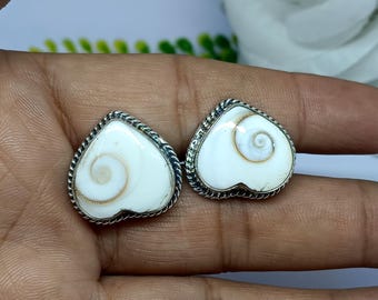 Shiva's Eye Stud Earrings, Sterling Silver Heart Shell Gemstone