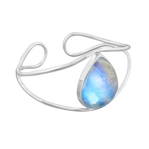 Bracelet Manchette En Argent 925 Avec Opale Dendritique - Bijou Fait Main Ajustable - Pierres Naturelles