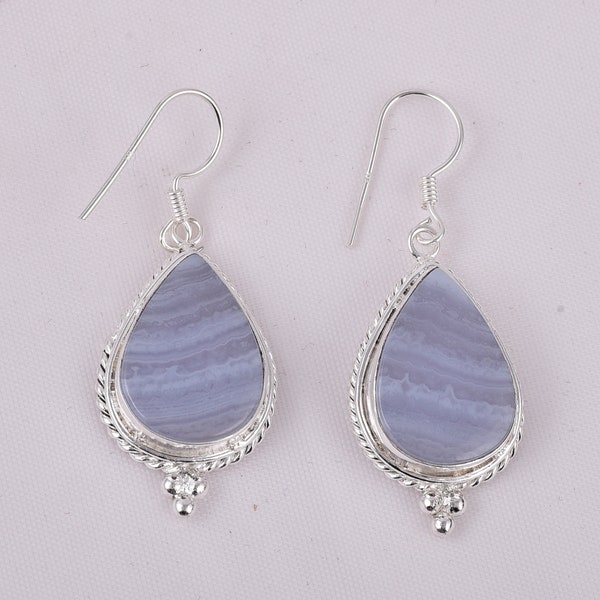 Attractive BLUE LACE AGATE Earrings ~ 925 Sterling Silver Earrings ~ Winter Fashion Handmade Dangle Earrings ~Bridal Earrings ~ gift for her