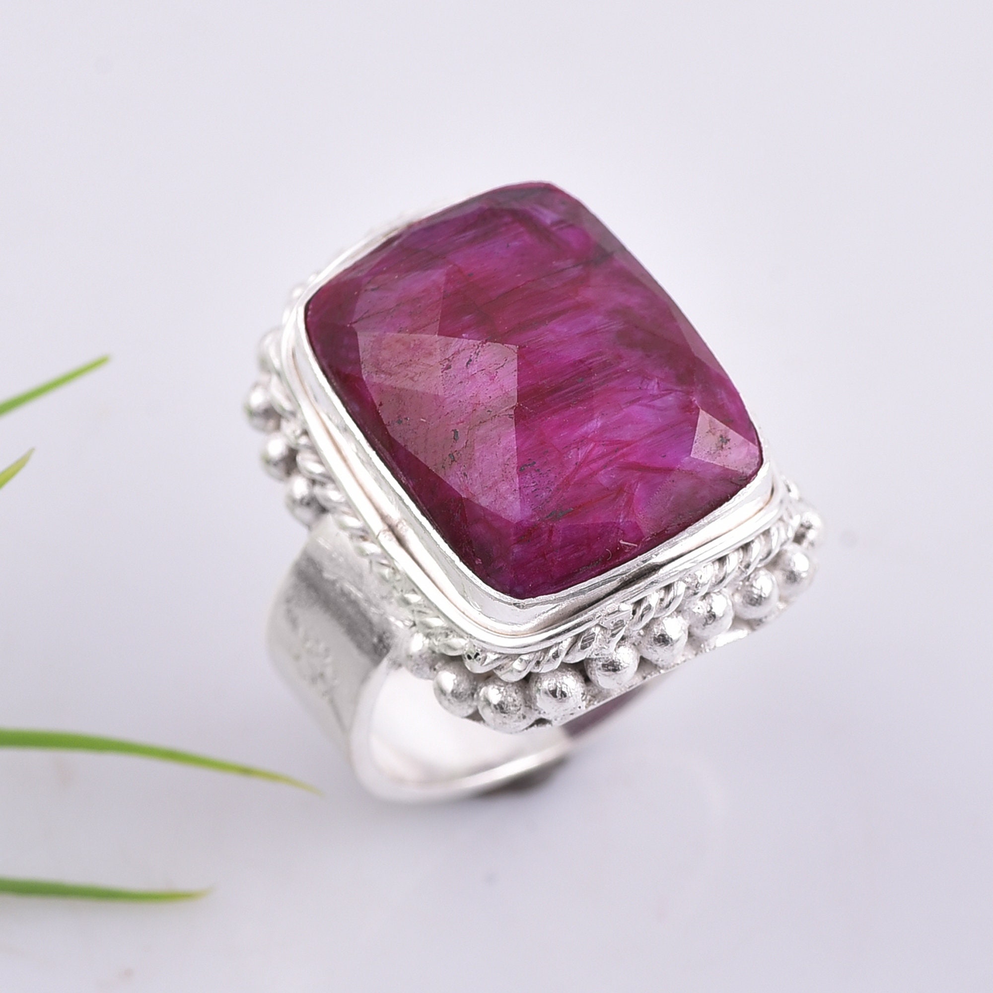 Solid Silver Red Beryl Ring*boho Statement Ring* Red Beryl Sterling ...