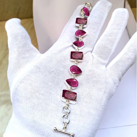 Red Beryl Bracelet • 925 Sterling Silver Bracelet • Gemstone