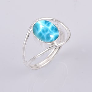 Larimar 925 Silver Plated Ring Fashion Handmade Jewelry US Size 7.25  R-23361