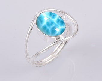 Most Popular !! Larimar 925 Sterling Silver Ring . Gemstone Ring . Blue Larimar Ring. Handmade Gift Jewelry . Anniversary Gift. Womens Ring
