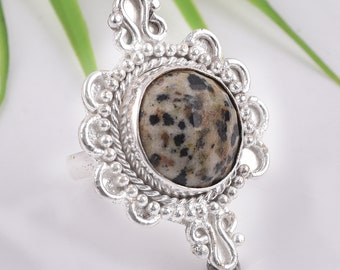 Handgjord dalmatisk jaspisring, 925 sterlingsilver, bohemiska smycken