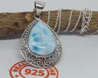 Collar de larimar hecho a mano, joyería nupcial de plata de ley 925