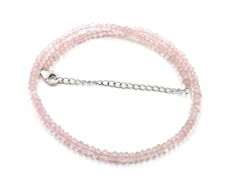 AAA halsband med fasetterade rosenkvartspärlor, rosa rosenkvarts kubiska pärlor 3-4 mm fasetterade rondellpärlor 16' hel sträng