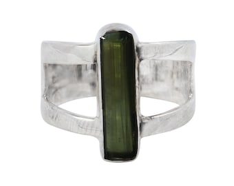 Green Tourmaline Ring - Tourmaline Pencil Ring - Sterling Silver Green Tourmaline Jewelry - Gemstone Handmade Jewelry - Bridesmaid Gift Ring
