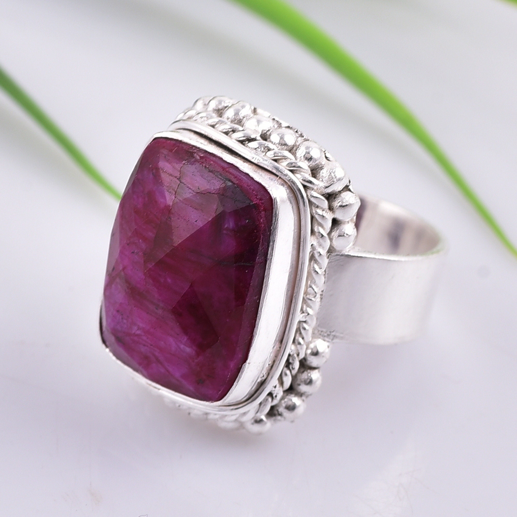 Solid Silver Red Beryl Ring*boho Statement Ring* Red Beryl Sterling ...