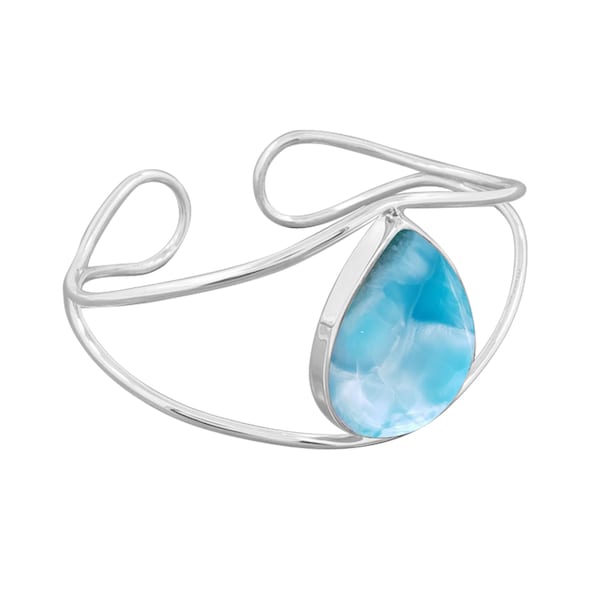 SOLID Silver Larimar adjustable bracelet/cuff bangle| sterling silver Bracelet | Blue Larimar cuff bangle| gemstone bracelet| gift for love
