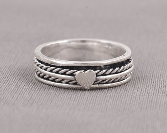 Heart Shape Silver Spinner Ring!Spinner Ring! Solid Silver Spinner Ring!Handmade Ring!Statement Meditation Ring!Gift For Her!Free Shipping