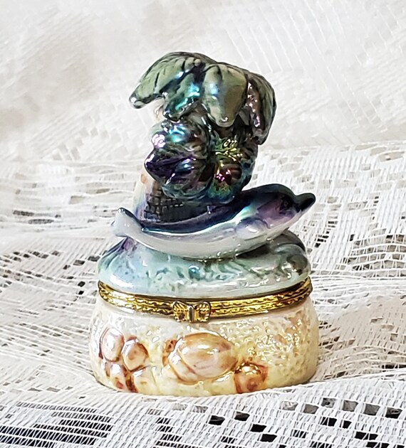 Hinged Trinket Box Palm Tree & Dolphin Ceramic. T… - image 5