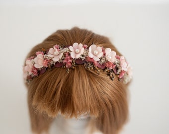 Trockenblumen Haarband Baby Taufe/ Haarkranz Mädchen/ Fotoaccessoires/ Kinderfotos Requisiten/ Hochzeit Haarkranz und Tiara/ Mädchen Outfit