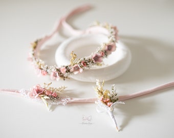 Hochzeit  Haar Blumenkranz/ Anstecker / Blumen Armband / Haarband Taufe/ Blumen Krone und Tiara/ Kinderfotos Requisiten