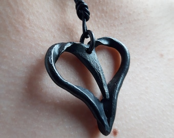 Heart pendant, hand forged iron