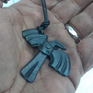 Hawk pendant, hand forged iron