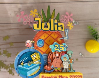 3D cake topper | Personalized magical land Birthday Party/ sponge, star, squirrel, sea, pineapple, 24, ocean. Happy