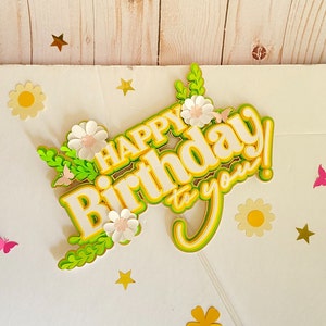 Feliz cumpleaños primaveral. Archivo de corte digital para Cricut SVG, plantilla de flores.