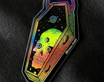 Cercueil de l'autocollant olographe de la dérive éternelle | Autocollant gothique de cercueil de crâne de Zazzle.be Liste d'envies Vous avez des idées ? autocollant d'Halloween | Art gothique occidental sombre