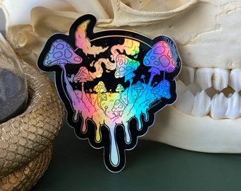 Sticker holographique découpé avec des matrices de champignon de jardin